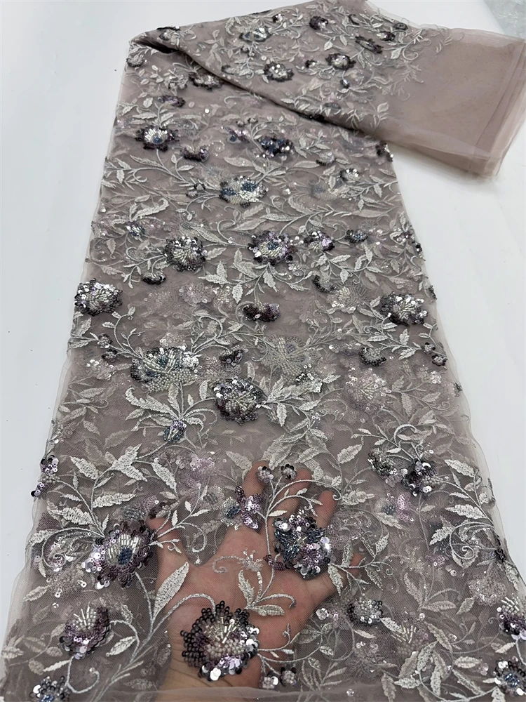 

Luxury African Nigerian Net Lace Fabric High Quality Mesh French Sequins Tulle Sewing Fabric For Women Party Dress FJ
