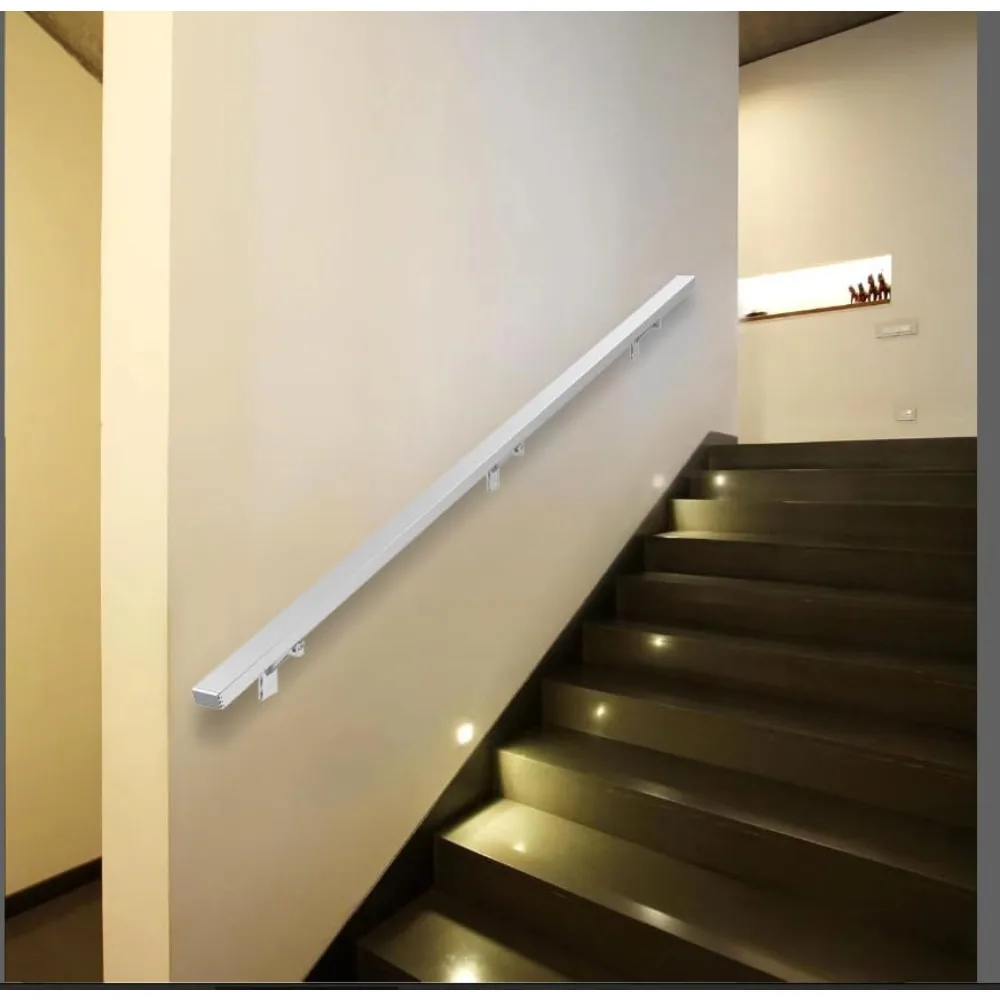 مجموعة درابزين الدرج الحديثة المصنوعة من الألومنيوم - 5 أقدام للاستخدام الداخلي باللون الفضي المؤكسد، من الفولاذ المقاوم للصدأ 304 قابل للتعديل، وشملان من قضبان الإمساك #5