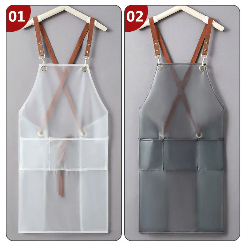 

Fashion Transparent TPU Waterproof Oil-proof Apron Back Strap Easy To Clean Household Kitchen Cooking Women Garden Work Clothes