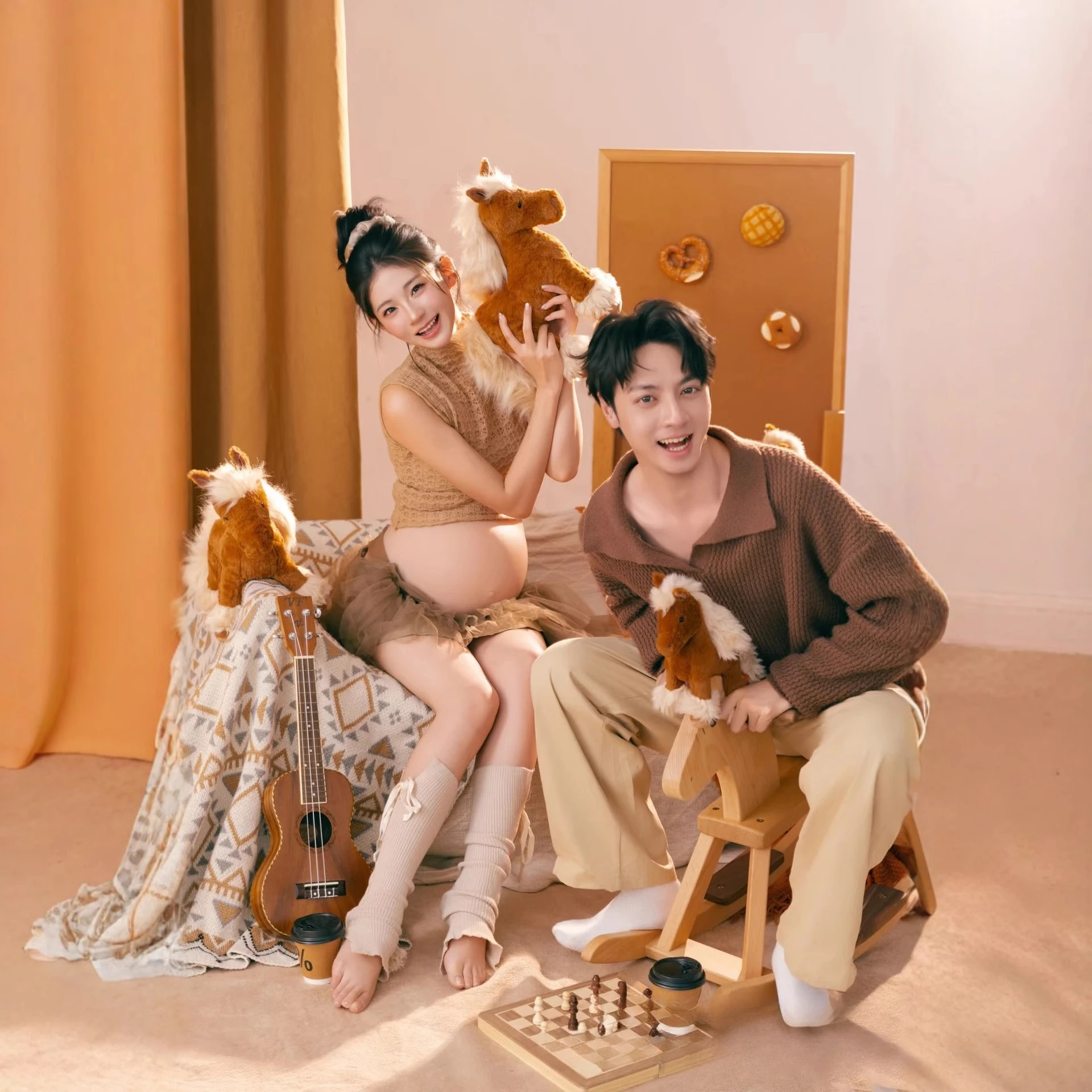 النساء التصوير الدعائم الأمومة الحمل 2PCS مجموعة مع رجل دعوى زوجين الملابس للاستوديو اطلاق النار التقاط الصور الملابس #4