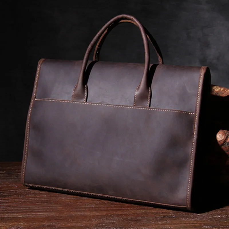 Business Men Briefcase Genuiune Leather Handbag Male Shoulder Messenger Bag Laptop Bags Retro Handmade Original Casual