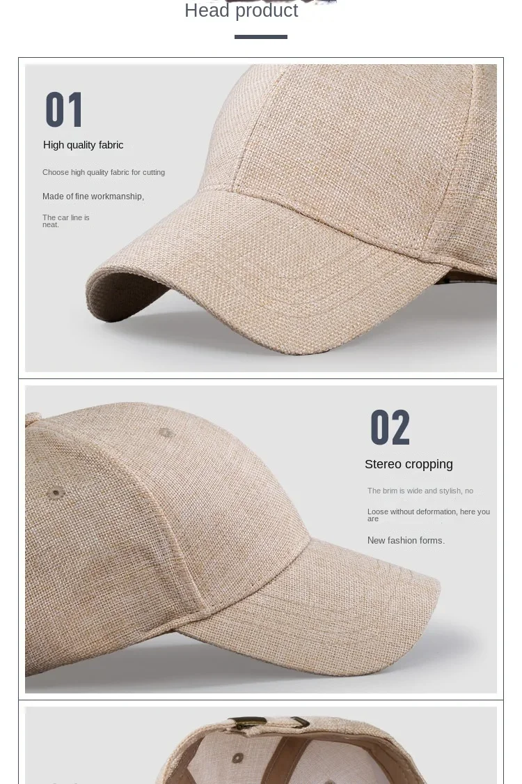 Overs ize xxl Faux Leinen Männer Frauen Baseball kappe atmungsaktiv gewebte große Papa Hut strukturierte Sport kappe für großen Kopf 56-59cm 60-65cm – Detail 4