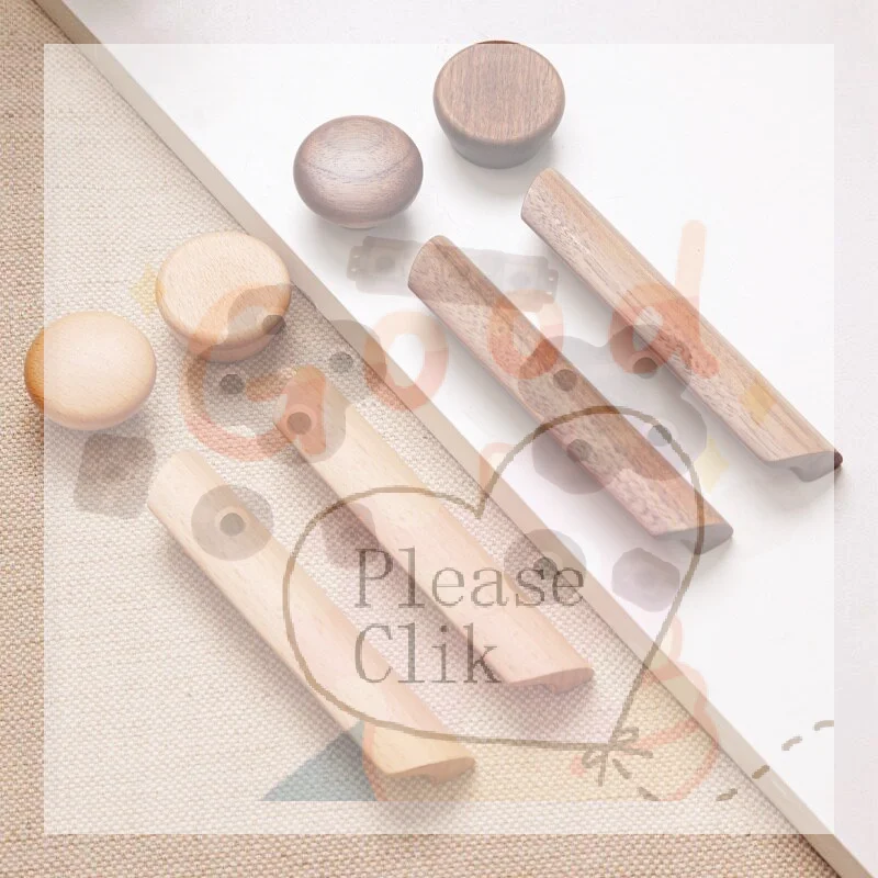 【HG】Nordic Wooden Cabinet Drawer Handles Solid Wood Wardrobe Door Pulls Drawer Knobs Curved Furniture Handles