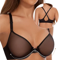 Hot Sales New Women Ultra Thin Lace Bra See Through Mesh Sheer Sexy Everday Bras Plus Size Big Cup Available Underwire Unpadded
