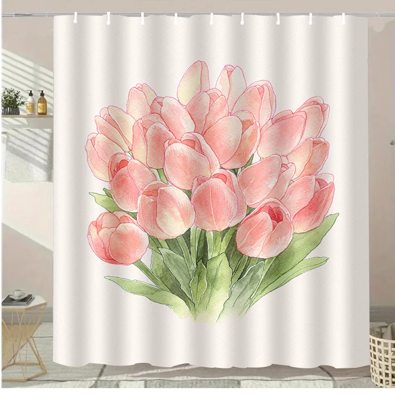 

Розовые цветы тюльпана, моющиеся, грязеотталкивающие занавески для душа, насадка для душа, водонепроницаемая полиэстеровая занавеска для ванны для домашнего декора