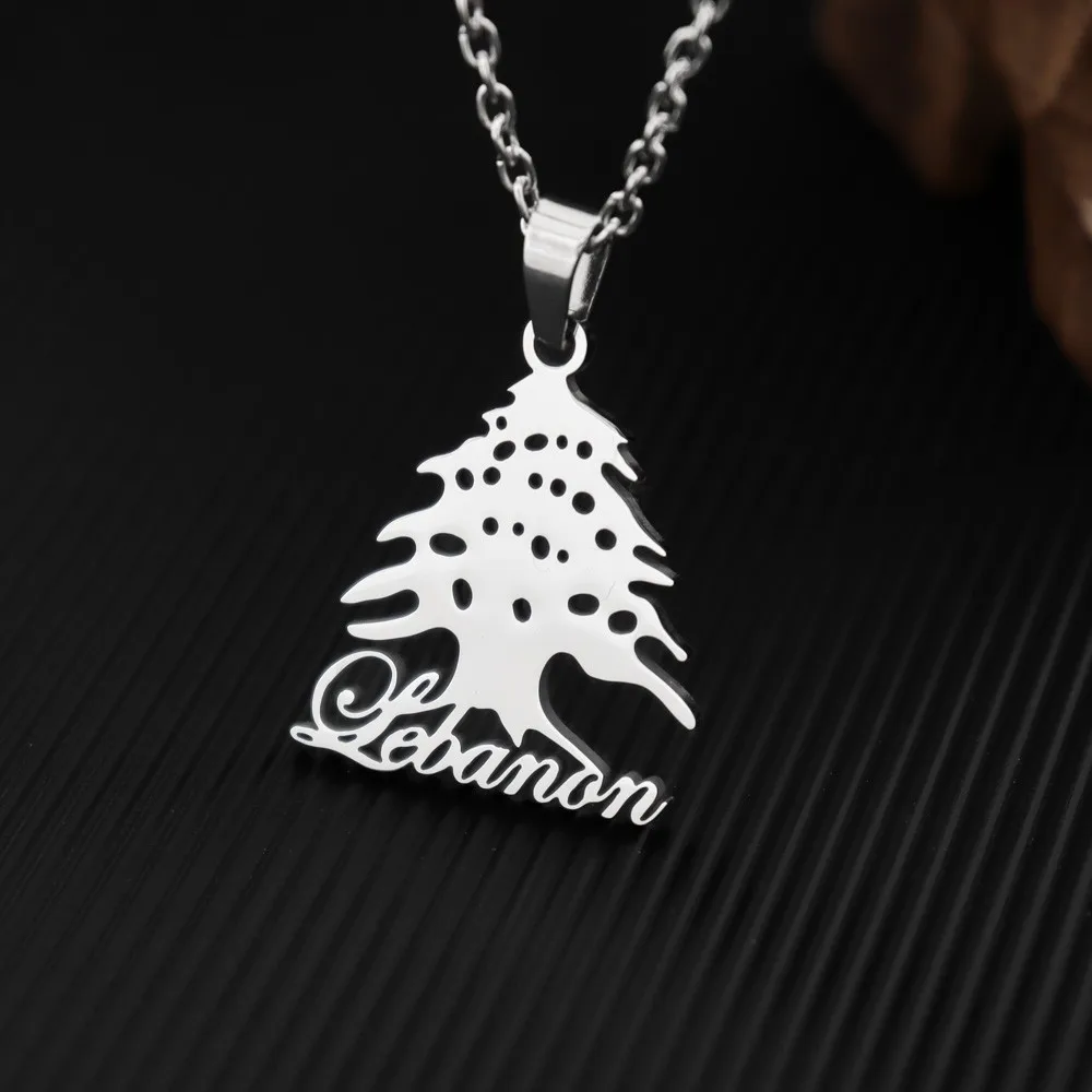 YILUOCD Lebanon Cedar Tree Pendant Necklace Stainless Steel Lebanon National Emblem Charm Necklace Lebanese Cedar Jewelry