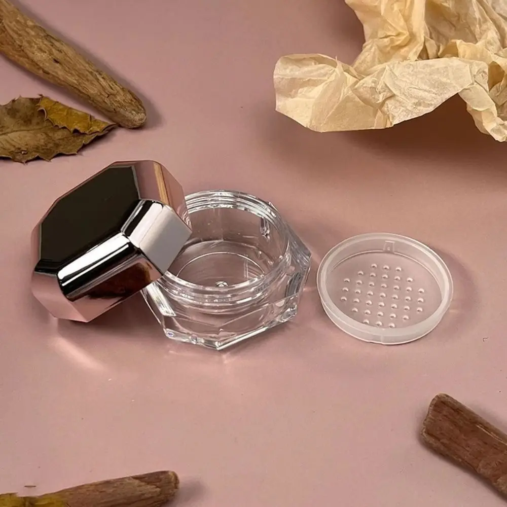 Picture 6: Plastic Loose Powder Case 8g Capacity Rose Gold Rim Cosmetic Sub Box Transparent Octagon Shape Setting Powder Jar