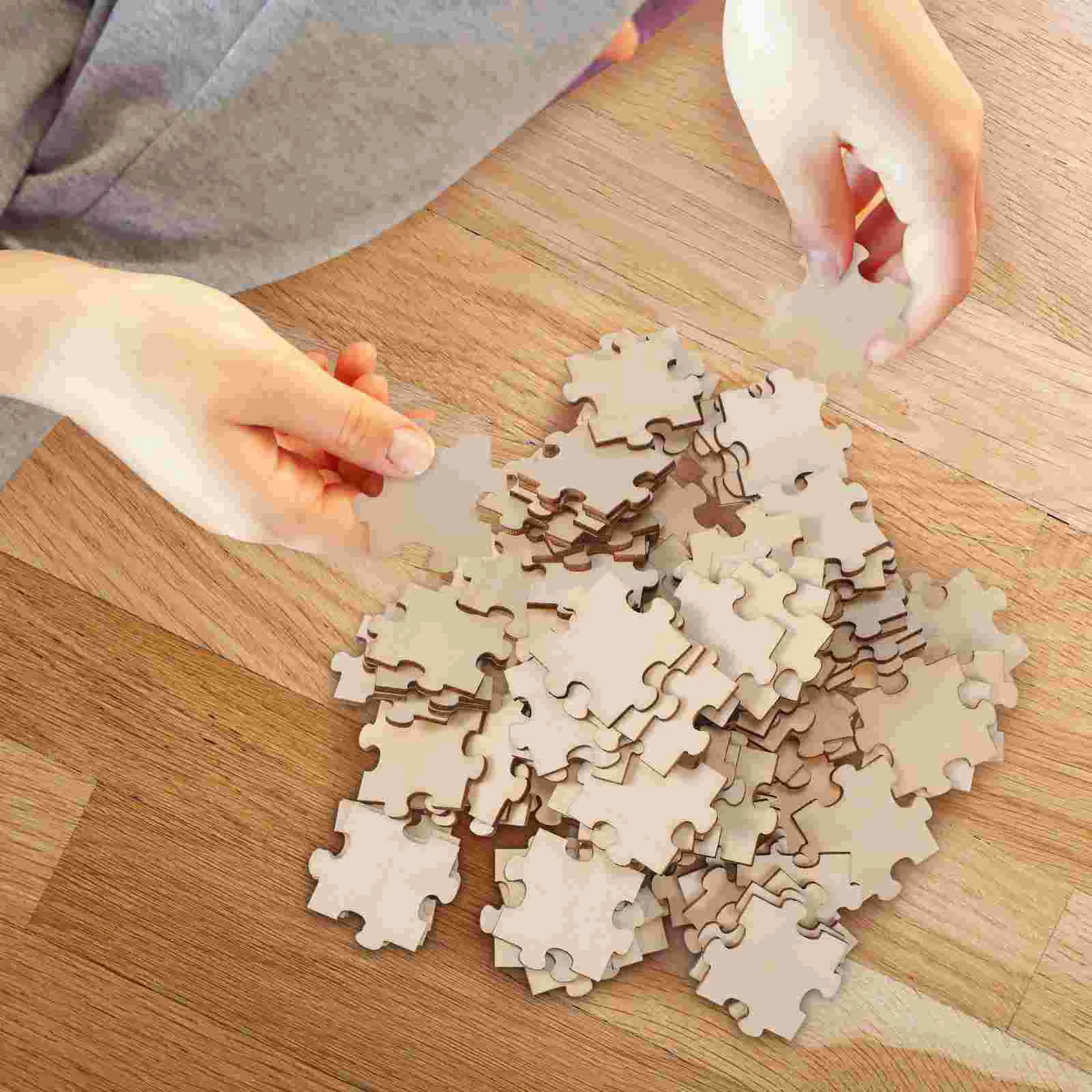 100 Pcs/Pack DIY Blank Puzzle Assembled Building Blocks Unfinished Wooden Puzzles