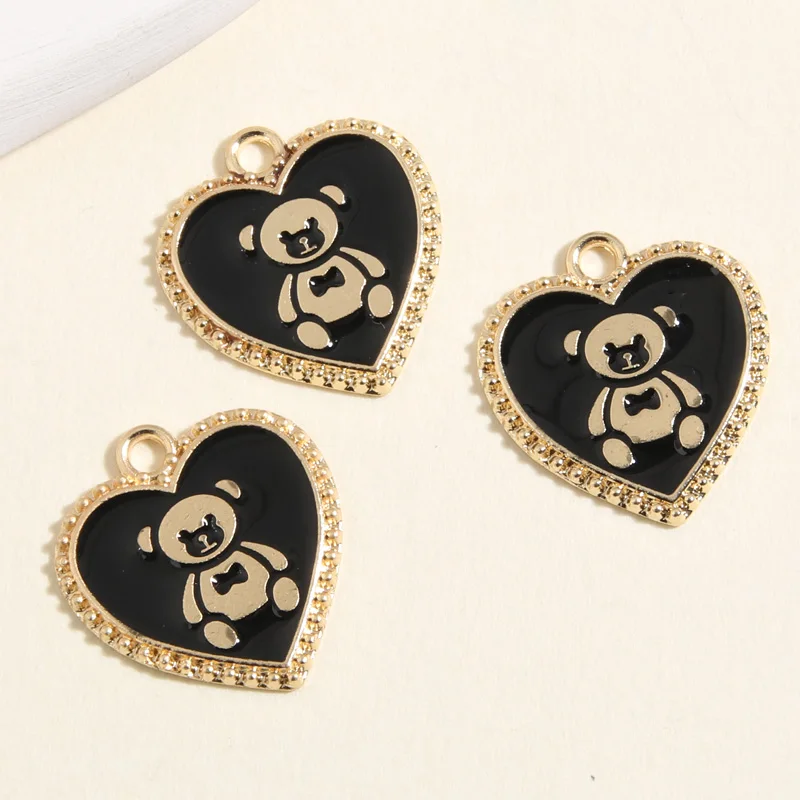 10pcs Gold Color 21x19mm Cute Enamel Heart Bear Charms Animal Pendant Fit DIY Necklaces Earrings Jewelry Handcrafted Accessories