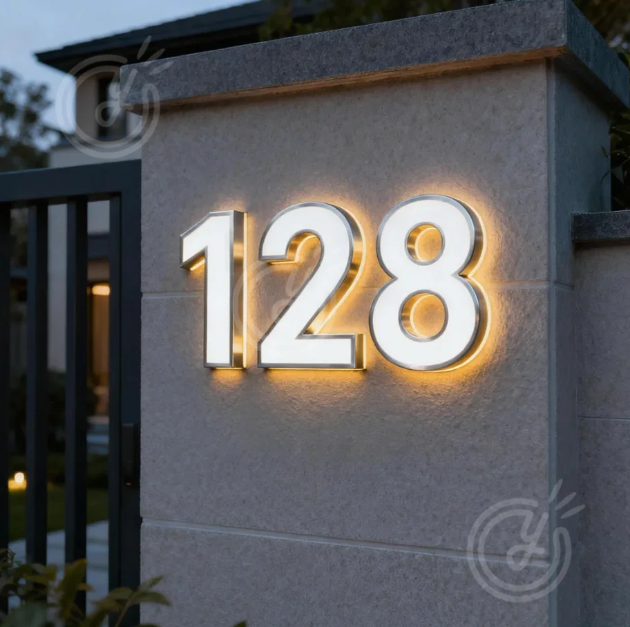 Tanda LED 3D Kustom dengan Lampu Belakang, Nomor Rumah, Logo, Dekorasi Rumah Modern, Nomor Kotak Surat, Tanda Tahan Air untuk Luar Ruangan