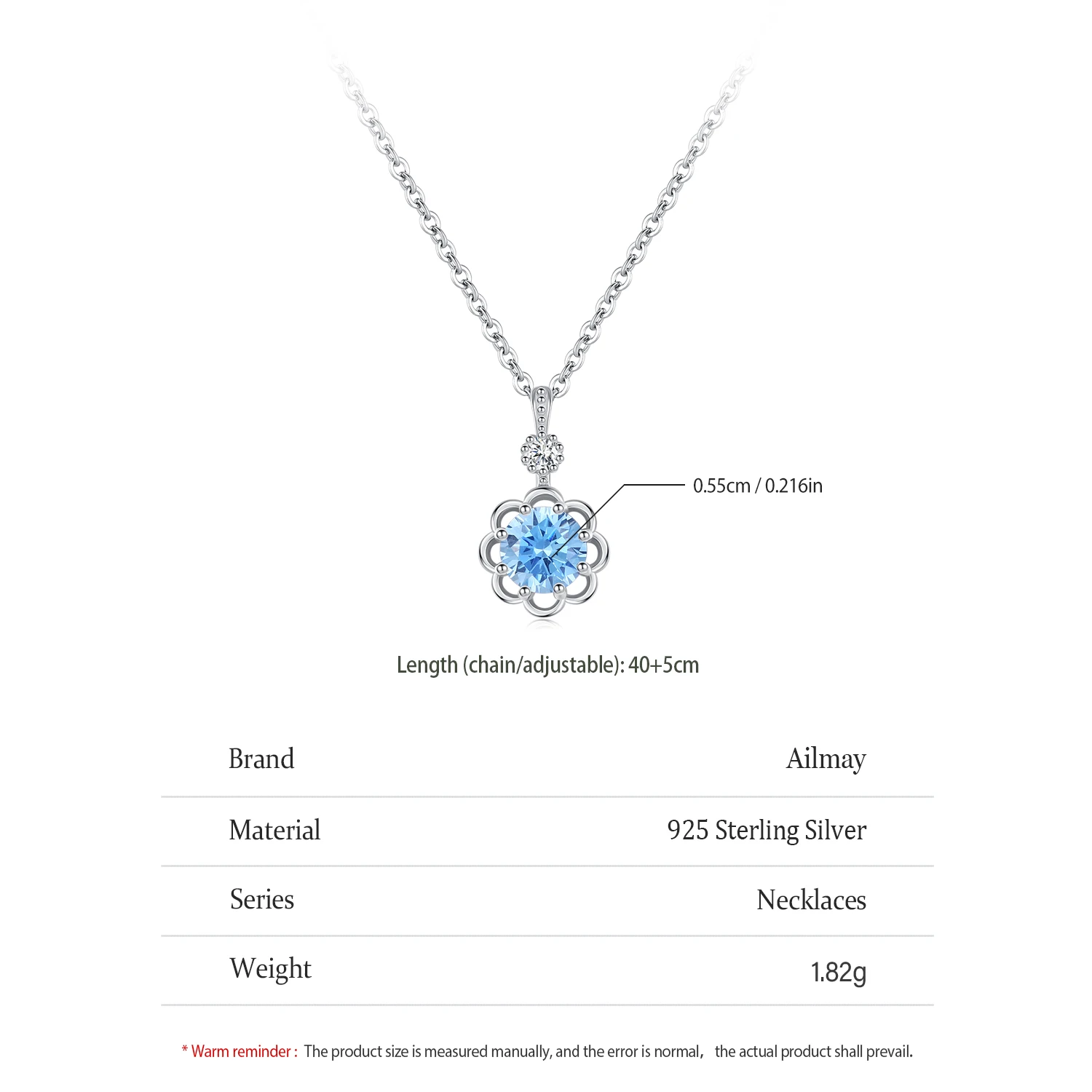 Ailmay Real 925 Sterling Silver Blue Zircon Flower Pendant Necklace For Women Holiday Or Anniversary perfect Gift 5