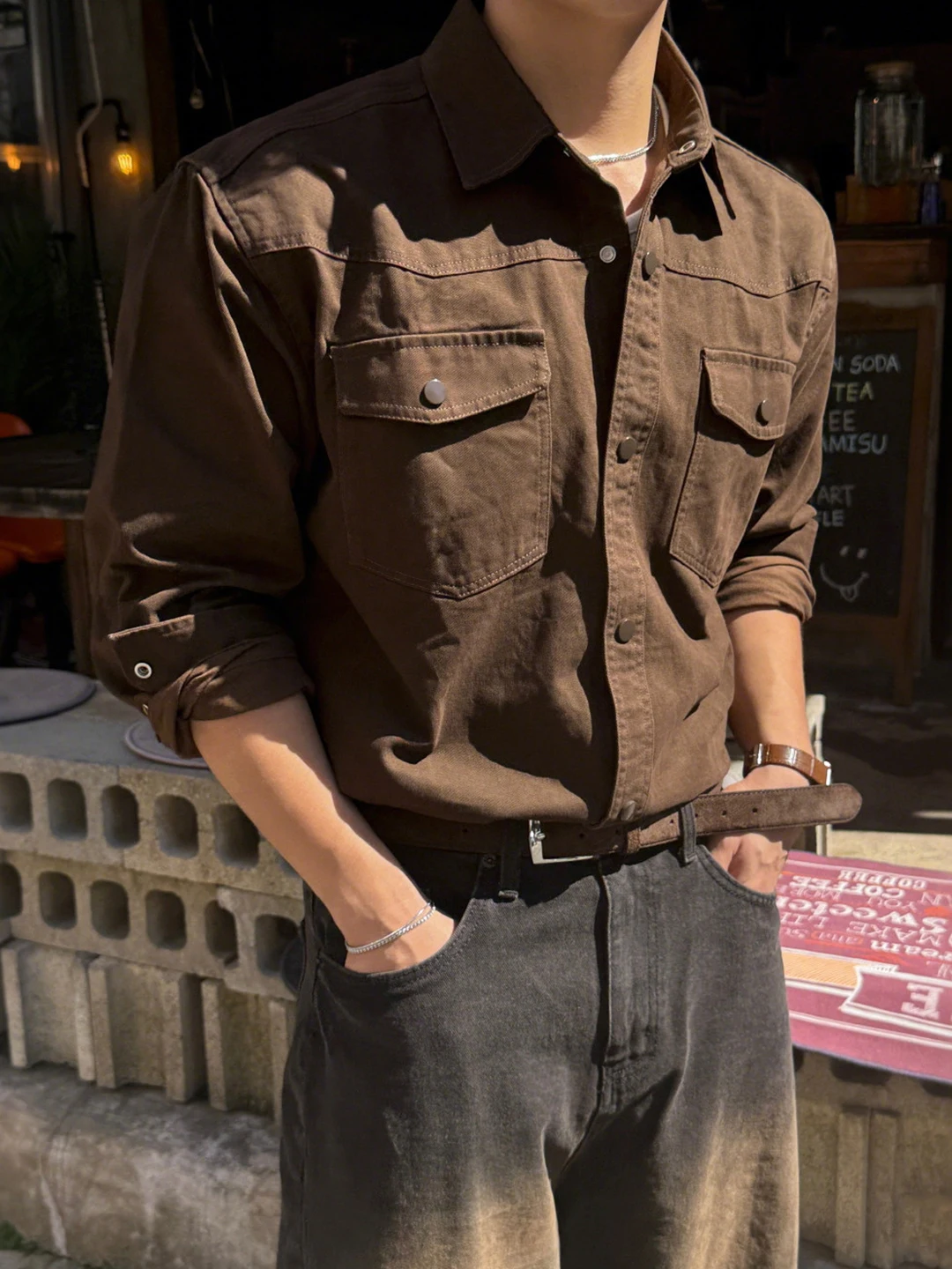 Retro American Style Long Sleeve Workwear Shirt Men's Casual Korean Commute Coat Loose Fit Cotton Deformable Spring Autumn