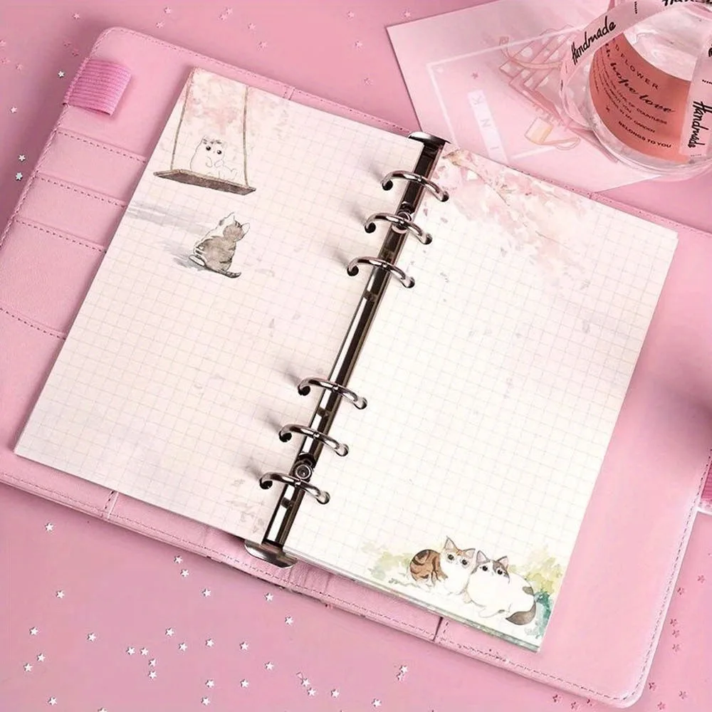 

80 Sheets A6 Loose Leaf Paper Notebook Replace Paper with Kawaii Cat Sakura Design Line Grid Blank Pages for Planner Binder