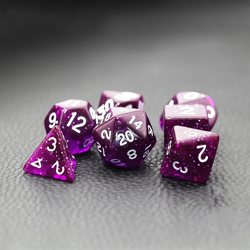 7Pcs/Set Purple and Red Starry Sky Dice D&D COC Dice D4 D6 D8 D10 D% D12 D20 Table Games DND RPG Dice Set