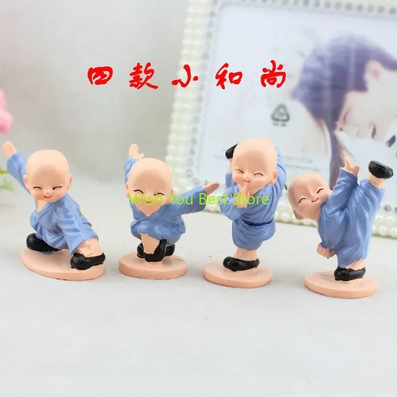 

Four Popular Blue Clothes, Shaolin Kung Fu Little Monk Creative Resin Dolls, Car Interior and Decorations