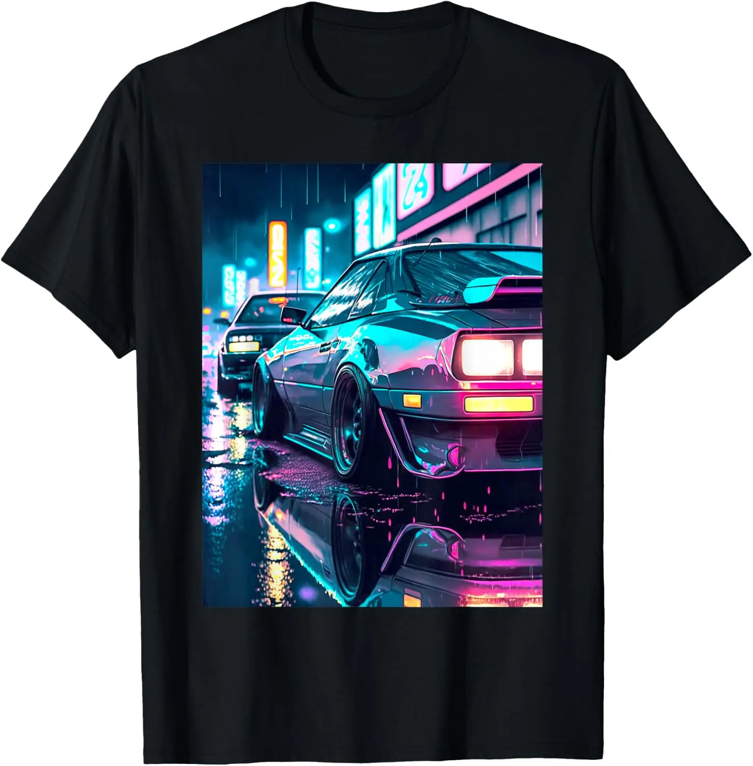 JDM Japanese Domestic Market 90S Car Lover Synthwave Style T-Shirt Versatile, heavyweight pure cotton short-sleeve tee—trendy, thick fabric; a great gift for Christmas or Halloween.