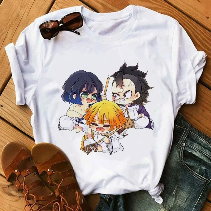 

T-shirt Women Harajuku Kimetsu No Yaiba Kamado Nezuko Graphic Print Aesthetic White Tops Tshirt Japan Style Female T Shirt