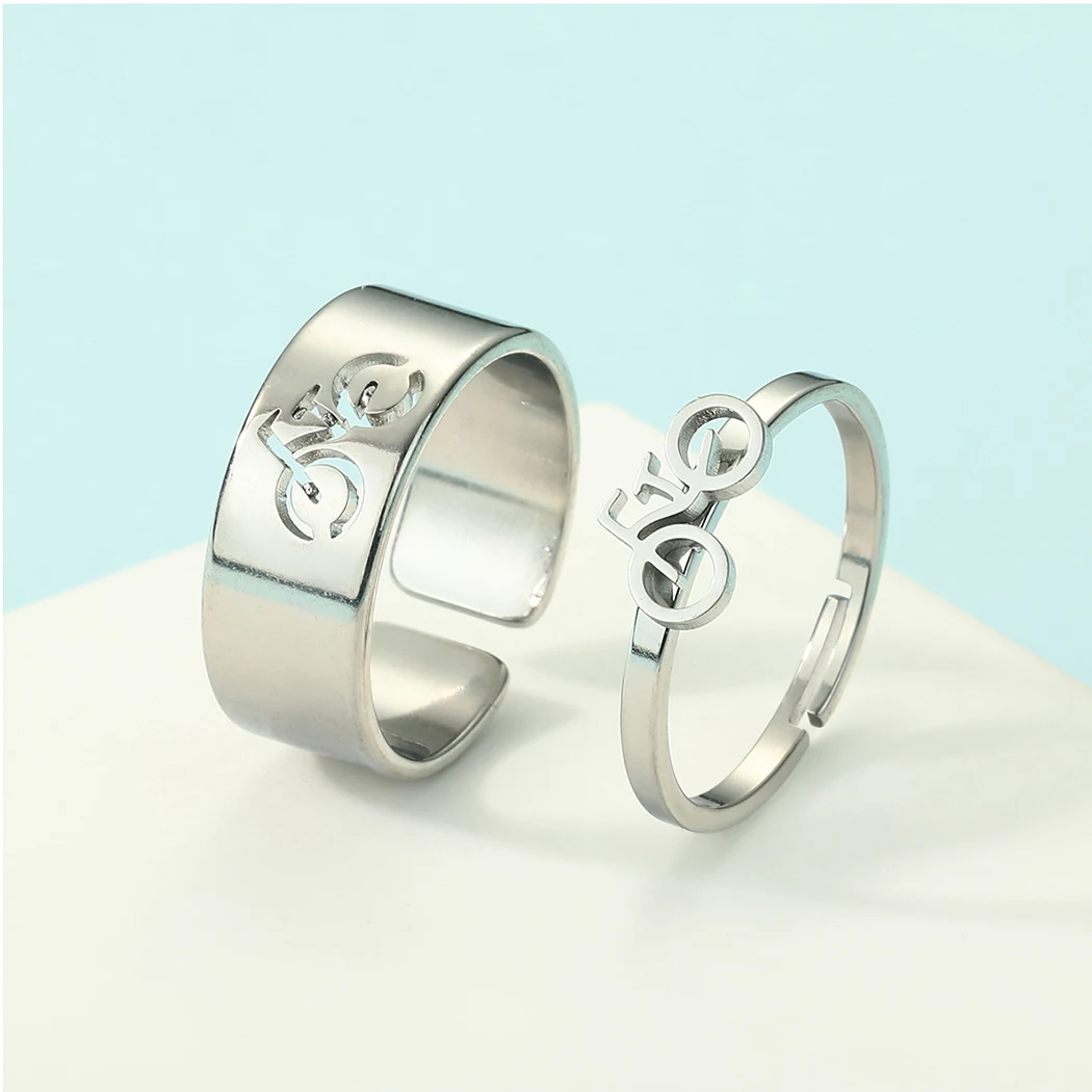 2pcs Bicycle Matching Promise Rings for Women Girls Stainless Steel Adjustable Alternative Bike Couple Ring Lovers Jewelry Gift