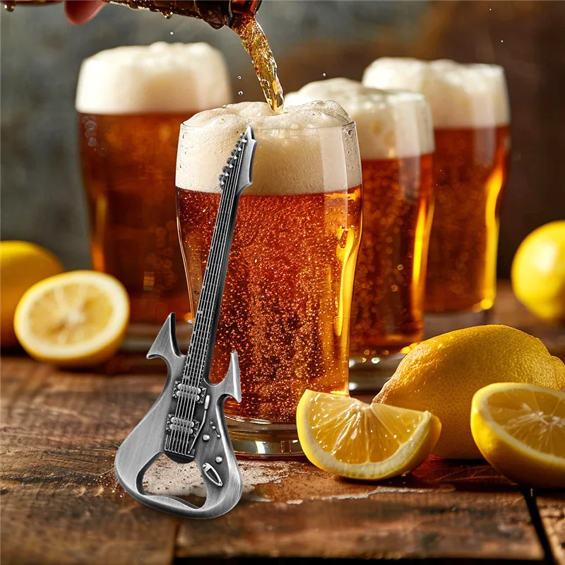 Creative Guitar Shape Metal Beer Openers Bottle Opener Corkscrew for Kitchen Club Party Wedding Barware Accessory Set with Bag