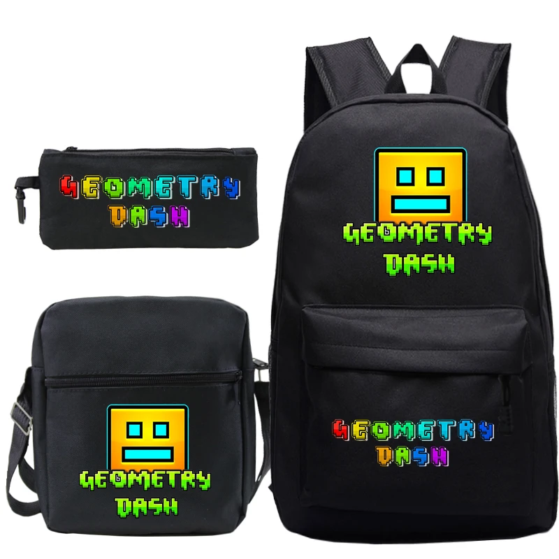 Children's Backpack Geometry Dash Printing Backpack 3pcs Set Lightweight Softback School Bags for Boys Teenager Laptop Backpack