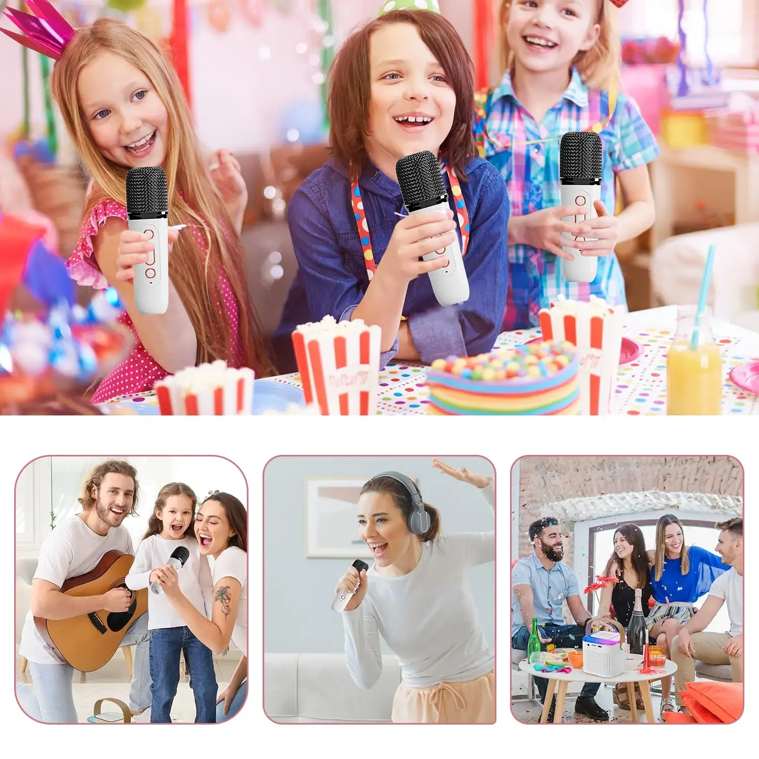 Microphone Karaoke Machine Portable Bluetooth 5.3 PA Speaker System with 1-2 Wireless Microphones Home Family Singing Machine