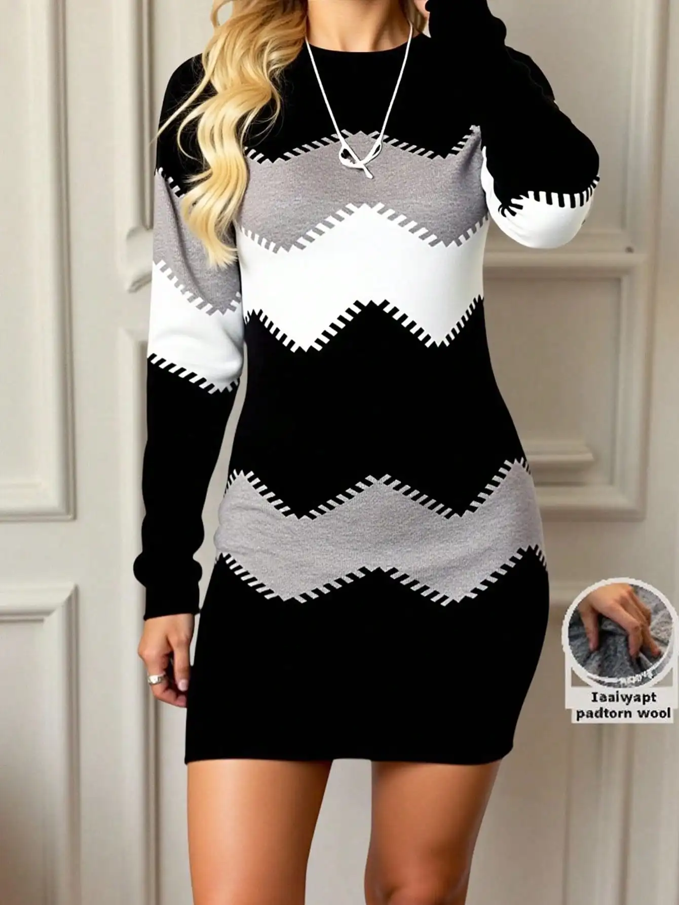 

Color Block Long Sleeve Fitted Dress, Autumn Fall Cloth For Women