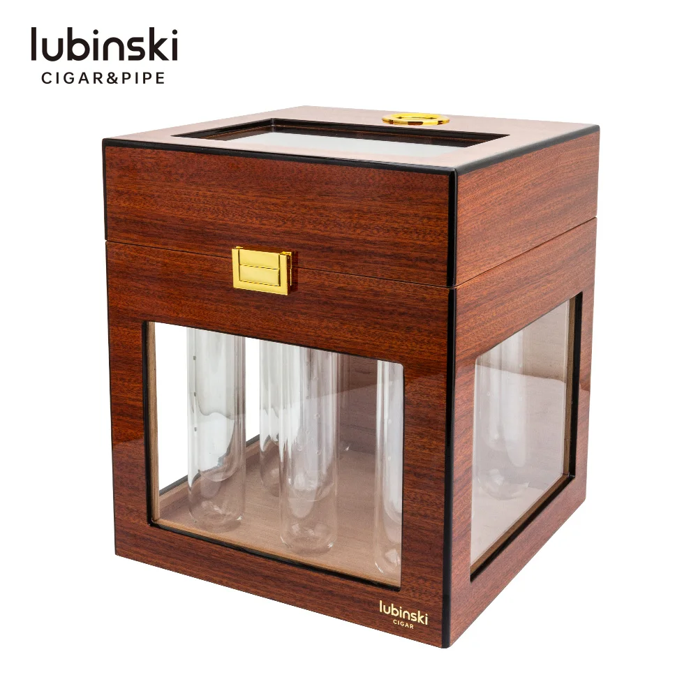 Lubinski Cigar Humidor Box Spanish Cedar Wood Cigar Box with Digital Hygrometer LED DIY Cigar Flavor Aging Storage Case