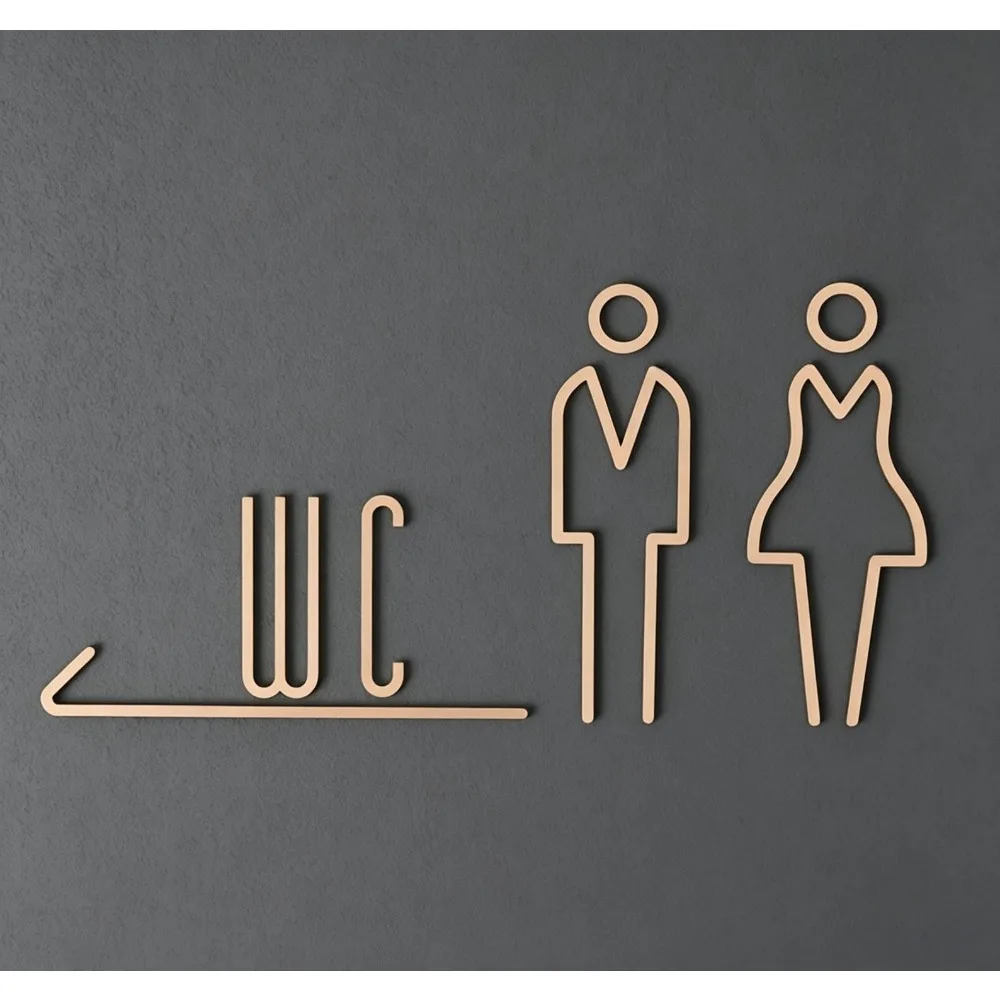 Brass Restroom Door Sign, Gold Bathroom Sign, Male and Female Toilet Sign, Modern Office Signage, Bathroom Door Sign - Home