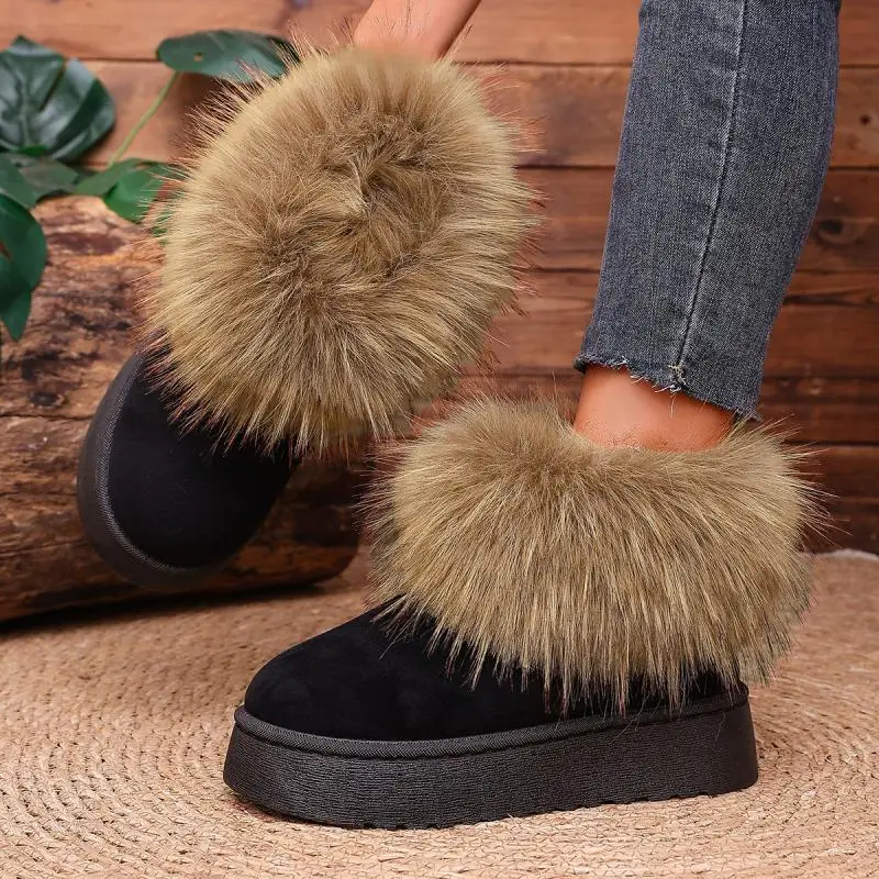 Luxury faux fox Fur ankle Boots for women Winter Warm suede Plush snow boots women Anti Slip Thick soled short Booties Women view 2