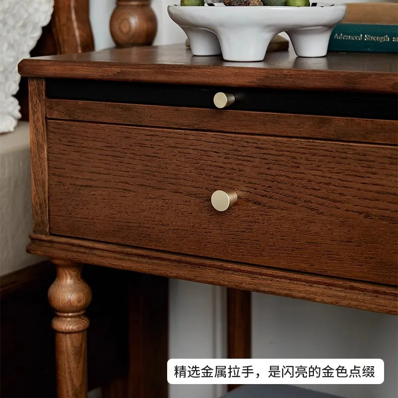 French retro solid wood bedside table small apartment bedroom locker