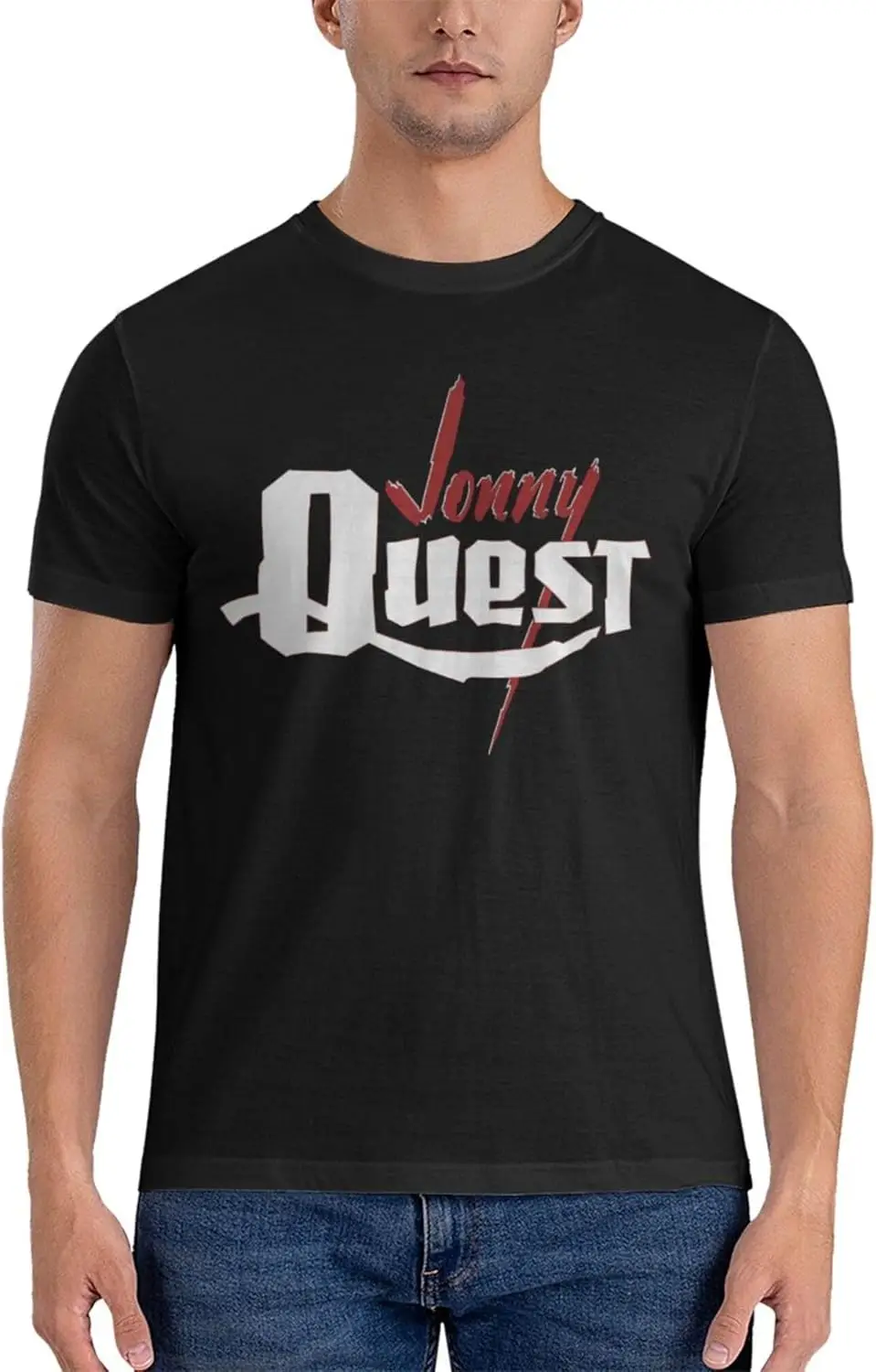 Jonny and Quest Men's Short Sleeve T-Shirt Double Sided Printing Casual Crew Neck Tops Black