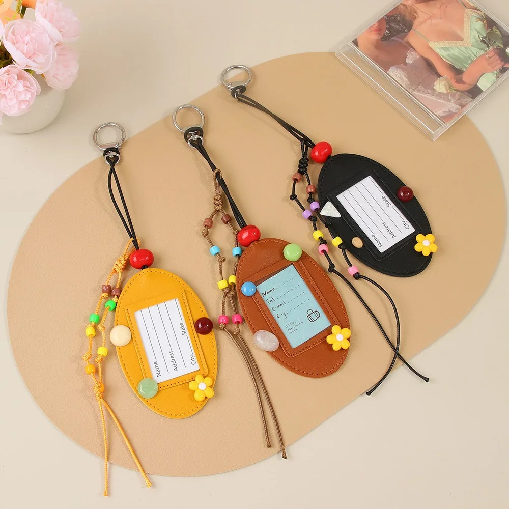 Decorative Luggage Tag Beaded Floral Name Card Bag Charm Colorful Travel Bag Identifier For Handbag Vacation Trips Everyday Use