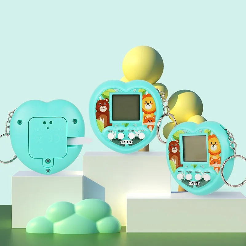 Macchina elettronica per animali domestici a forma di cuore per bambini Tamagotchi Console di gioco portatile Giocattolo Mini portachiavi con ciondolo per animali domestici digitale virtuale Piccoli giocattoli