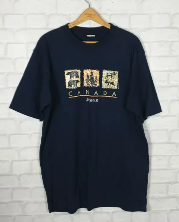 VINTAGE RETRO 90S BRIGHT BOLD BEAR CANADA JASPER USA CRAZY GRAPHIC T SHIRT TOP