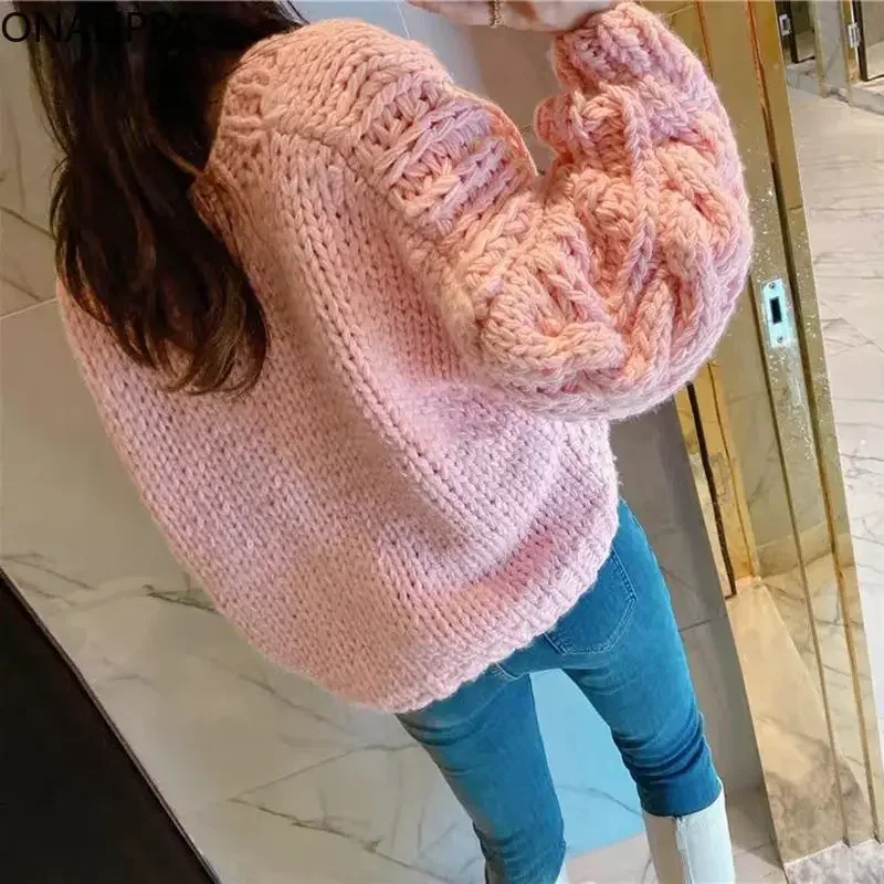 Onalippa Slouchy Style Sweet Knitted Cardigan Thick Needle Single Breasted Cropped Cardigans Korean Chic Design Sweater Women