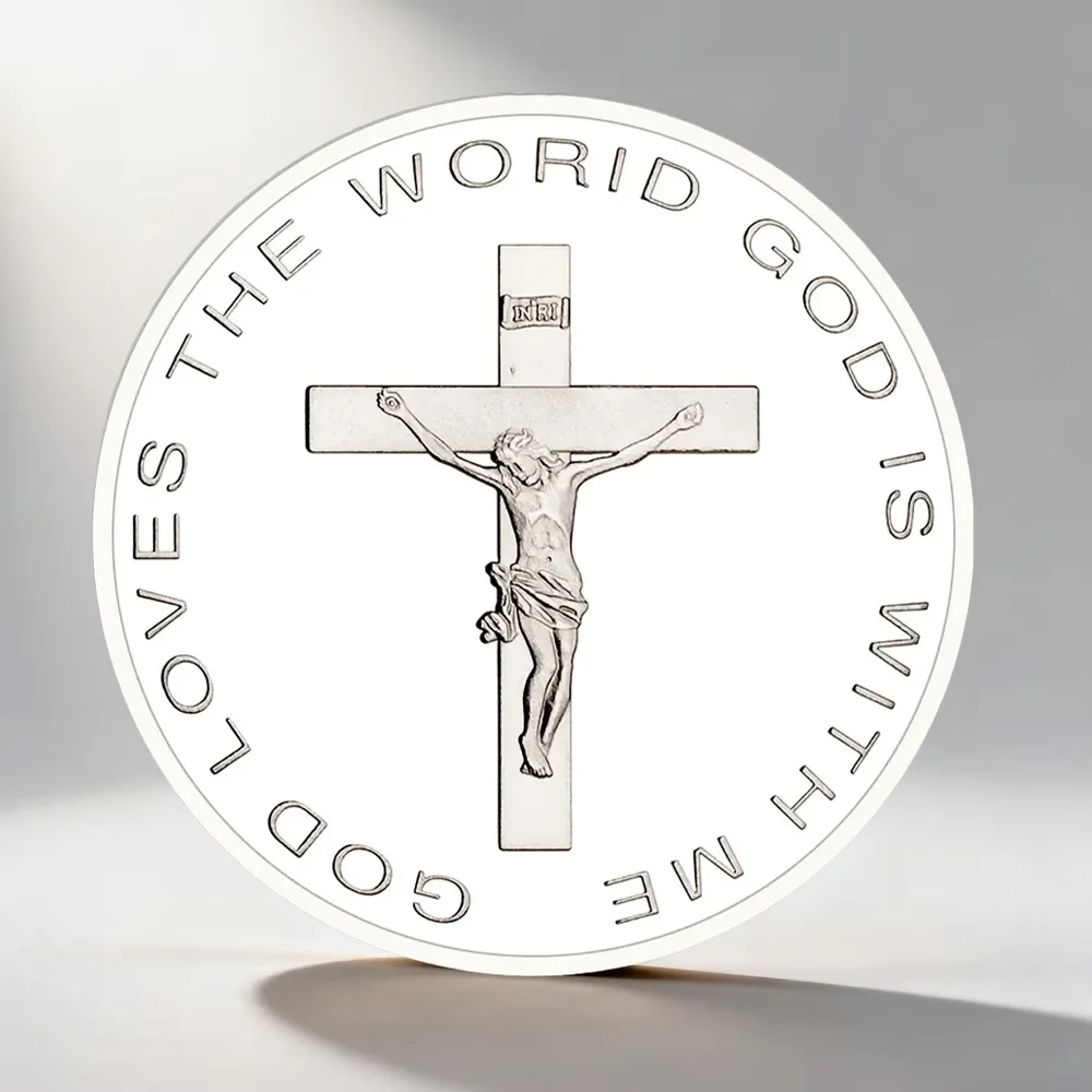 God Loves The World God Is with Me Silver Plated Souvenir Coin Jesus Cross Collectible Coins Home Decoration