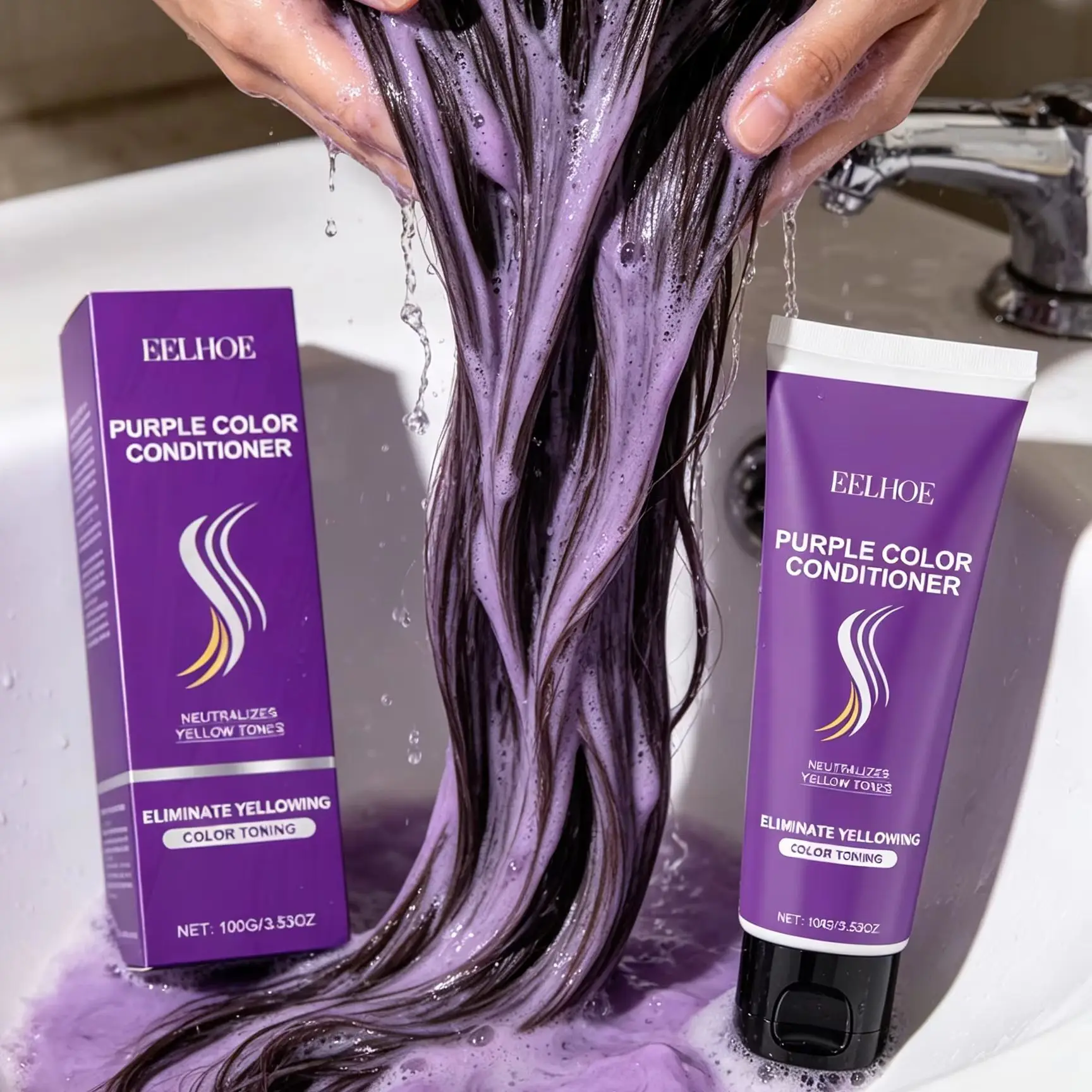 Purple Shampoo for Blonde Hair Eliminate Yellowing Bleached Silver Anti-Fading Purple Hair Mask Conditioner Essential Oil Set