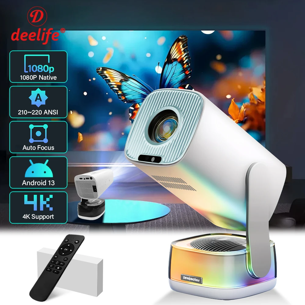 

Deelife Android 13 Portable Projector Native 1080P Full HD Home Theater Video Cinema Beam Projectors with WiFi6 BT5.3 Technology