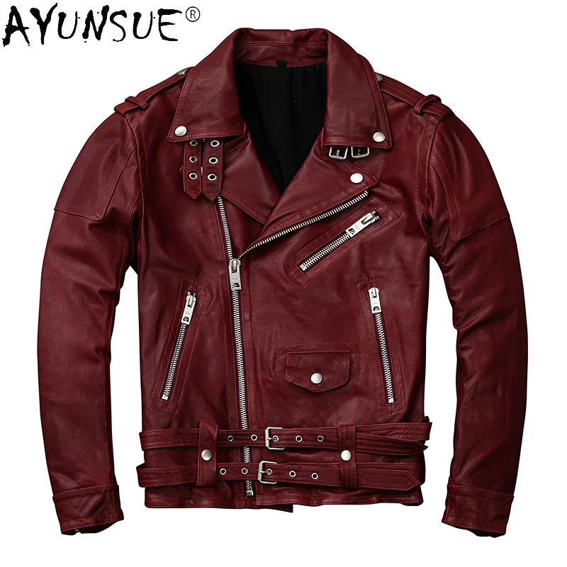 High Quality Leather Jacket Men Vintage Slim Short Motorcycle Sheepskin Coat Clothing Chaqueta De Cuero Hombre WPY3680