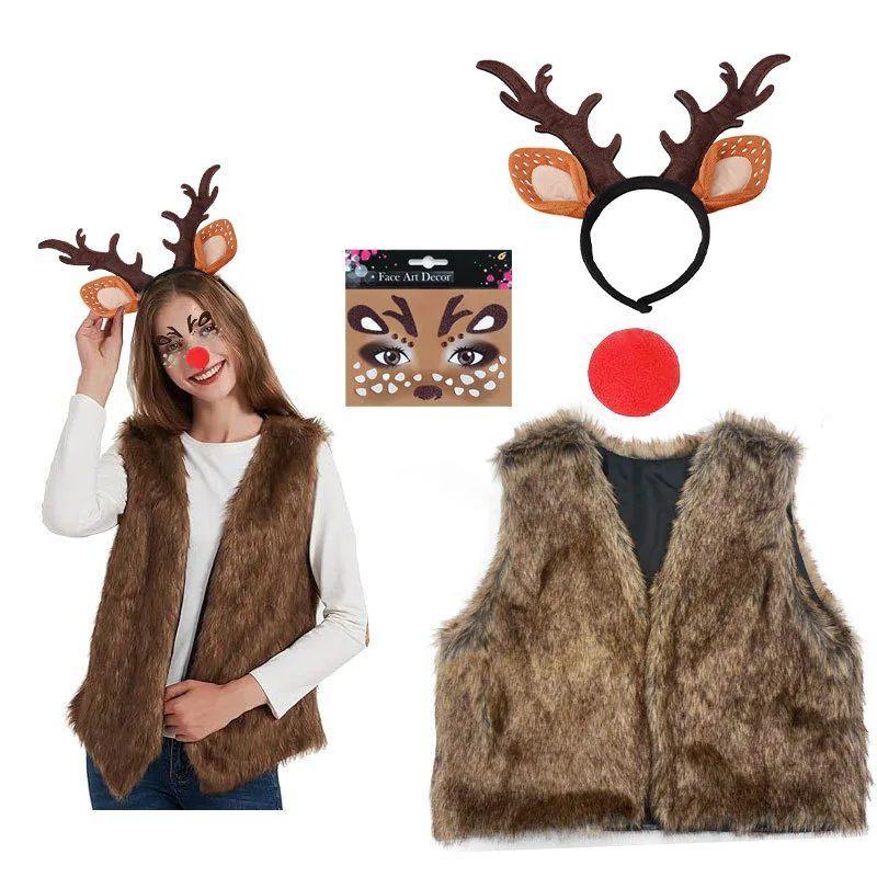 Funny Christmas Reindeer Costume Set for Adults and Children Holiday Performance Outfit