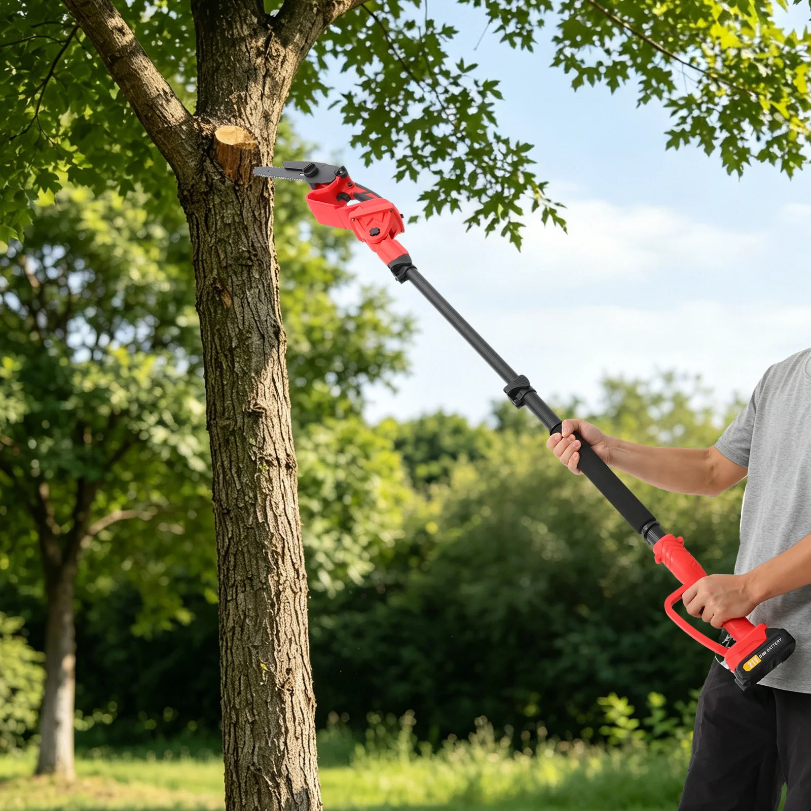 Electric Pole Saw 2-in-1, 21V Chainsaw with Extension Pole 70.9in, 400W Brush Motor Dual Battery for Tree Trimming