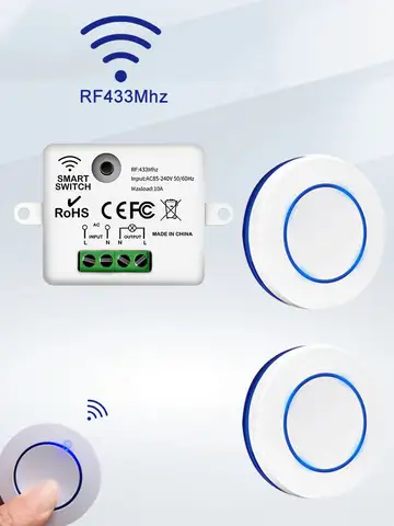RF 433MHz Wireless Light Switch 220V 110V 10A Relay Controlle Mini Round Button Wall Panel Switch Remote Control For LED Lamp
