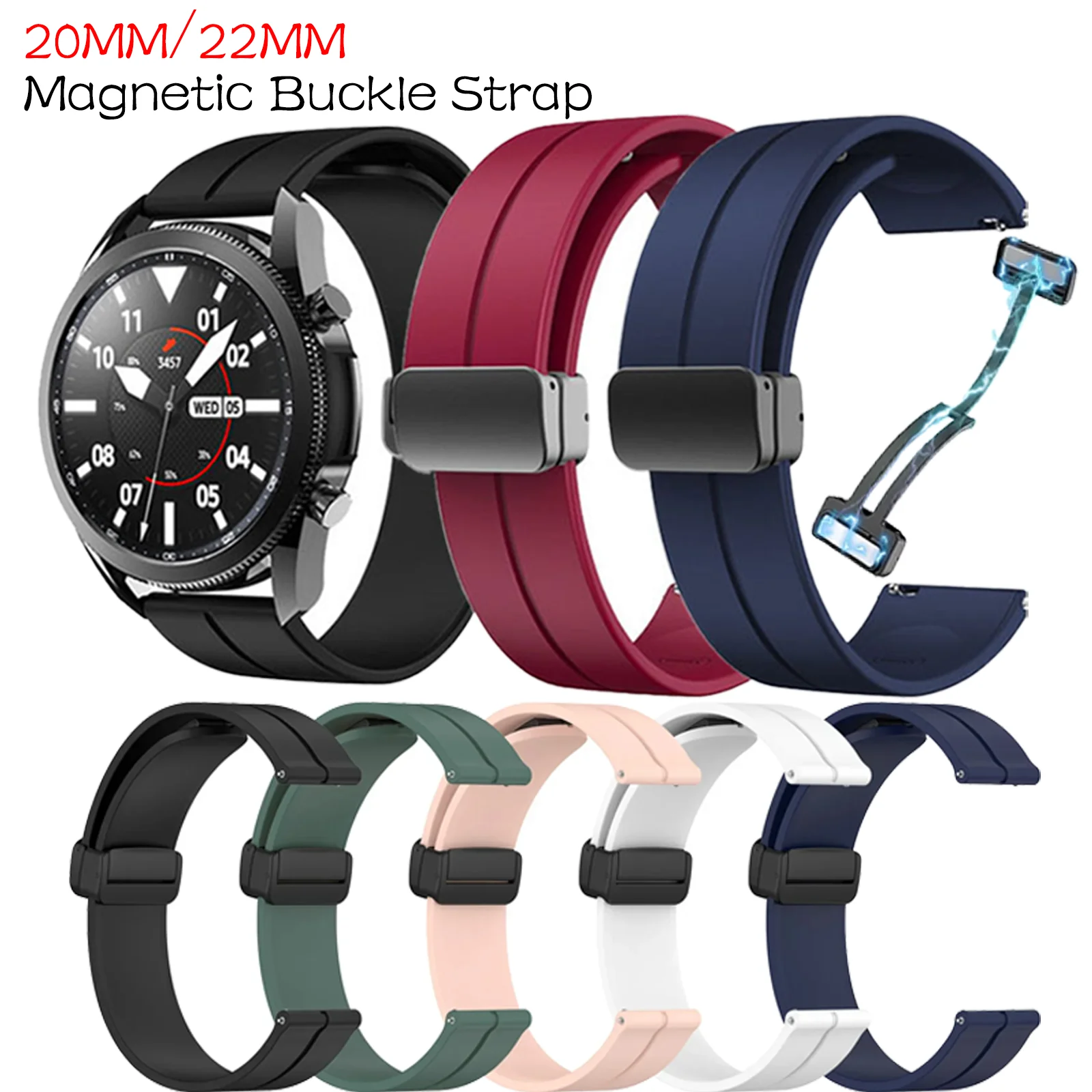Bracelet de montre magntique 20 22mm, pour Samsung Galaxy watch 6/4/5 pro/gear s3/active 2/classique Sport, pour Huawei GT 2 2e 3 bandes