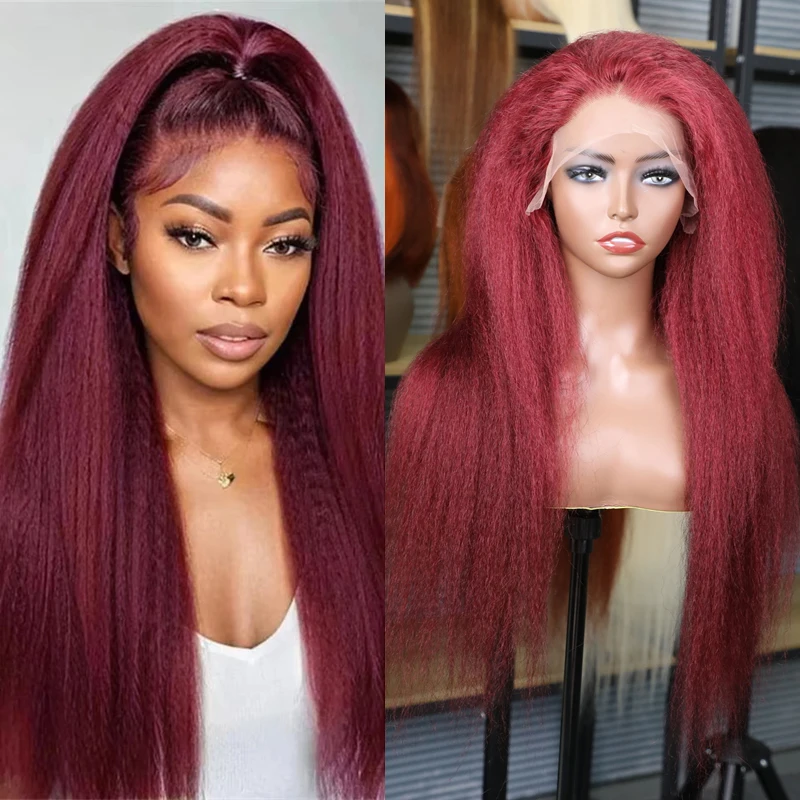99J بورجوندي غريب مستقيم 13x6 الدانتيل الباروكة الأمامية 99J بورجوندي 13x4 الدانتيل أمامي خصلات الشعر المستعار الإنسان للنساء النبيذ الأحمر شعر ريمي