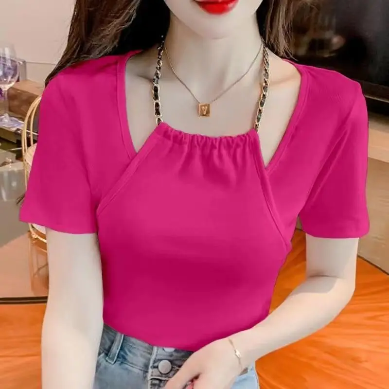 Top Female Slim Sexy Summer Outfit Short Sleeve Coquette Clothes Women\'s T-shirt Plain Cheap Korean Reviews Many Popular Yk2 Emo