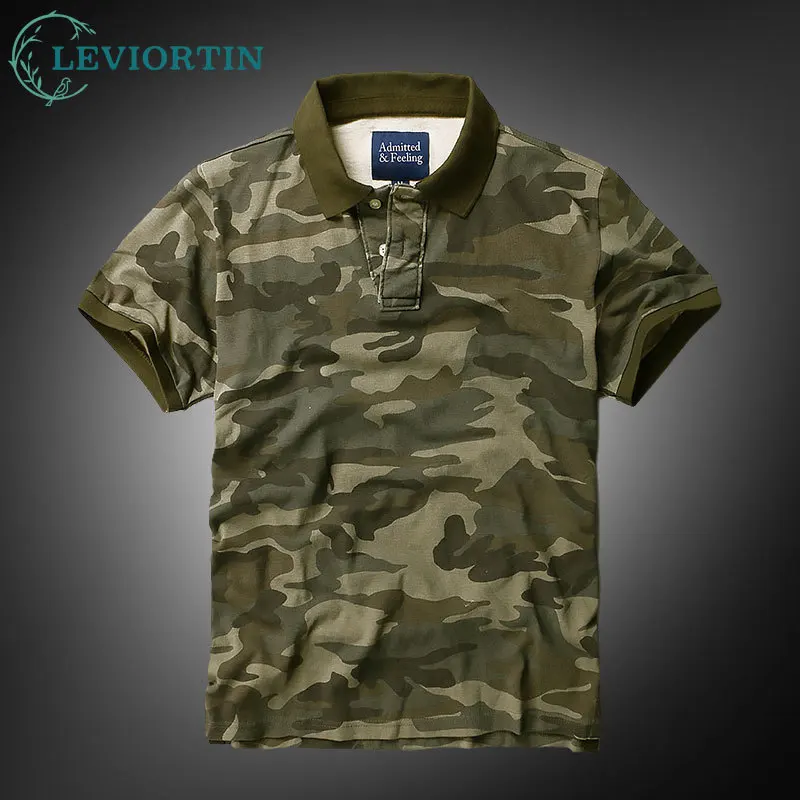 Men\'s Camo Polo Golf Shirt Hiking Dry Fit Short Sleeve T-Shirts Pique Collared Polo Breathable Sweat Absorbing Lapel T-shirt