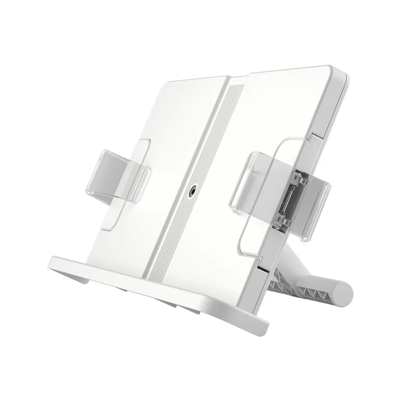 

Stand With Paper Book Holder Width Height Adjustable Foldable iPad Pro Stand With Page Holder Clips For Upright Sitting Posture