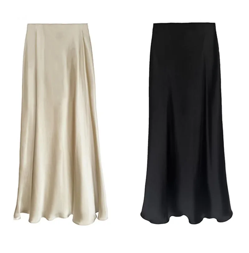 Luxury 100% Natural Silk Women's Half-Dress French-style Elegant Long-Style Business Casual Shiny Soft and Brightly Lustrous