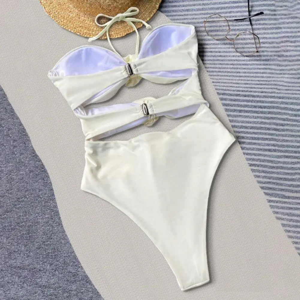 Monokini Dekor mawar 3d Monokini, dekorasi mawar elegan dengan tali leher Halter desain lipit ramping cocok untuk pakaian pantai untuk cepat