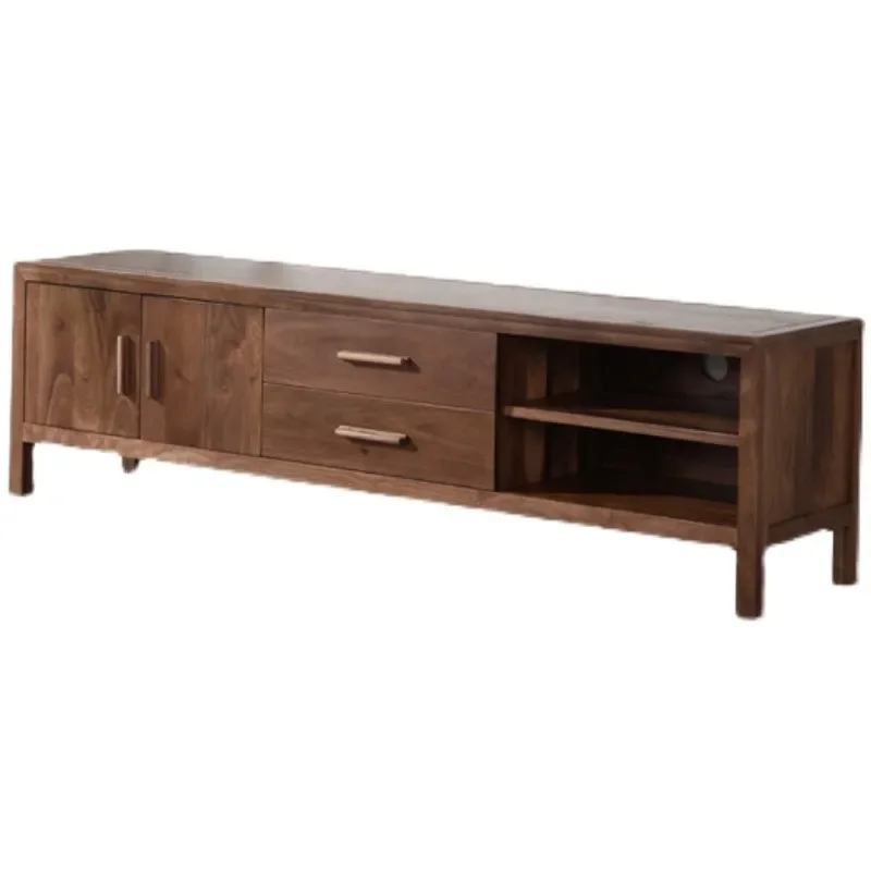 New Chinese Style Black Walnut TV Stand Solid Wood Media Console Light Luxury Living Room Storage Cabinet Multi-functional